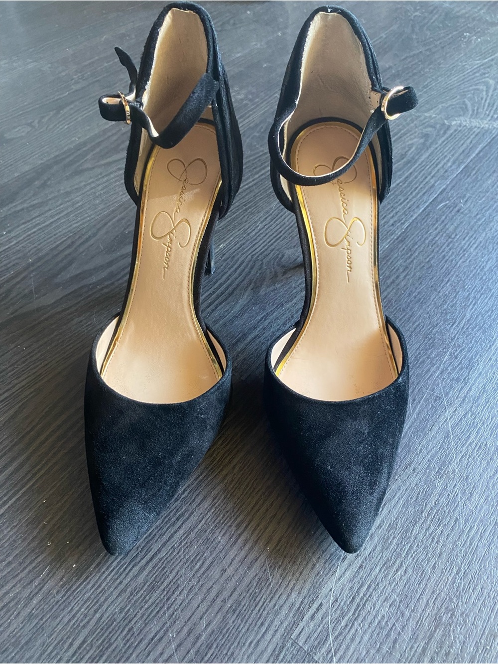 Jessica Simpson Carlette Black Suede Ankle Strap Pumps Size 7.5 Classy Business